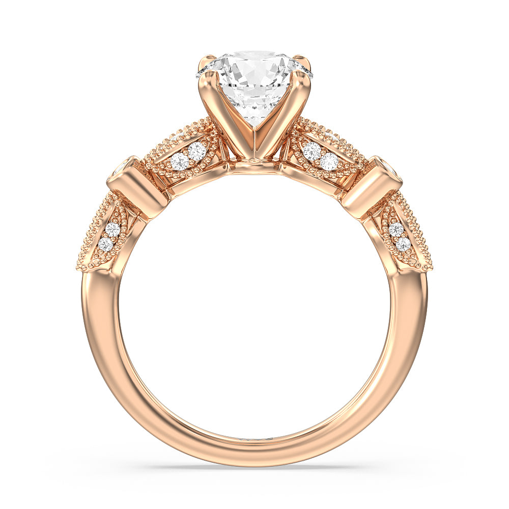 Vintage Art Deco Ring with Round Cut Diamond in 14KT Rose Gold view 2
