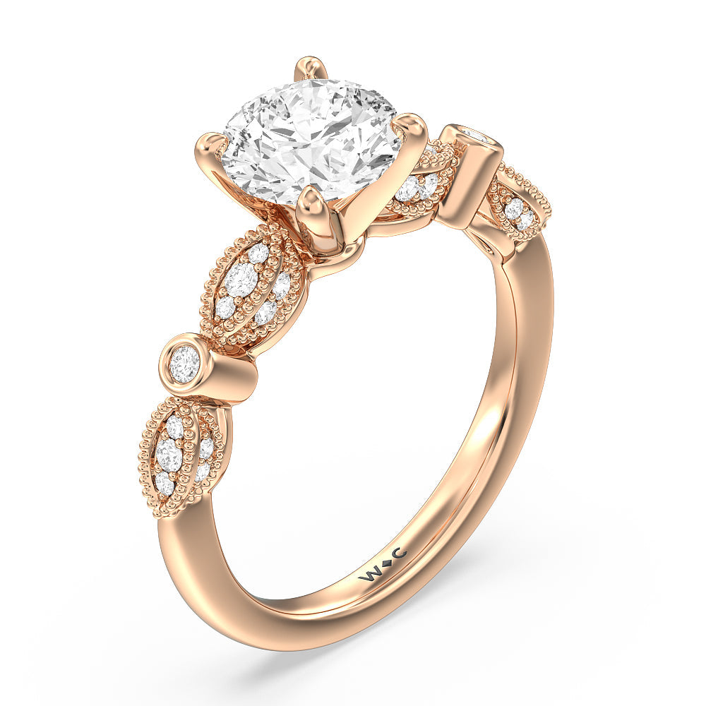 Vintage Art Deco Ring with Round Cut Diamond in 14KT Rose Gold view 3
