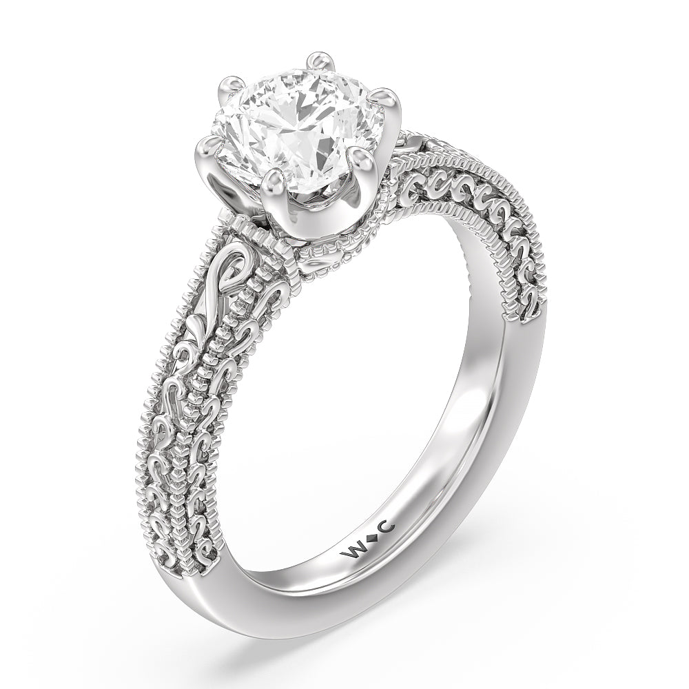 Vintage Carved Orchard Solitaire Engagement Ring with Round Cut Diamond in 14KT Platinum view 3
