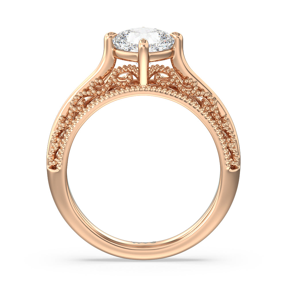 Vintage Filigree Engagement Ring with Cushion Cut Diamond in 14KT Rose Gold view 2
