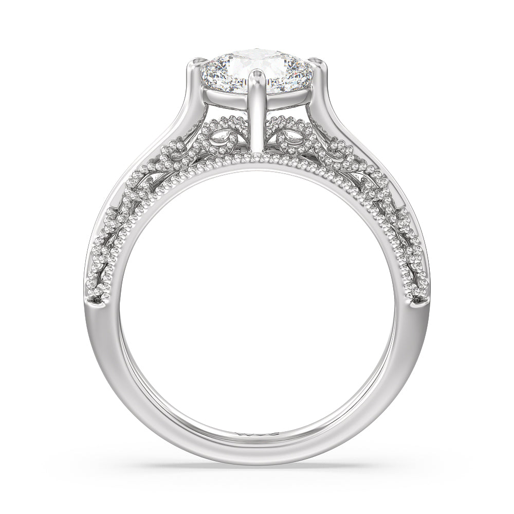 Vintage Filigree Engagement Ring with Cushion Cut Diamond in 14KT Platinum view 2
