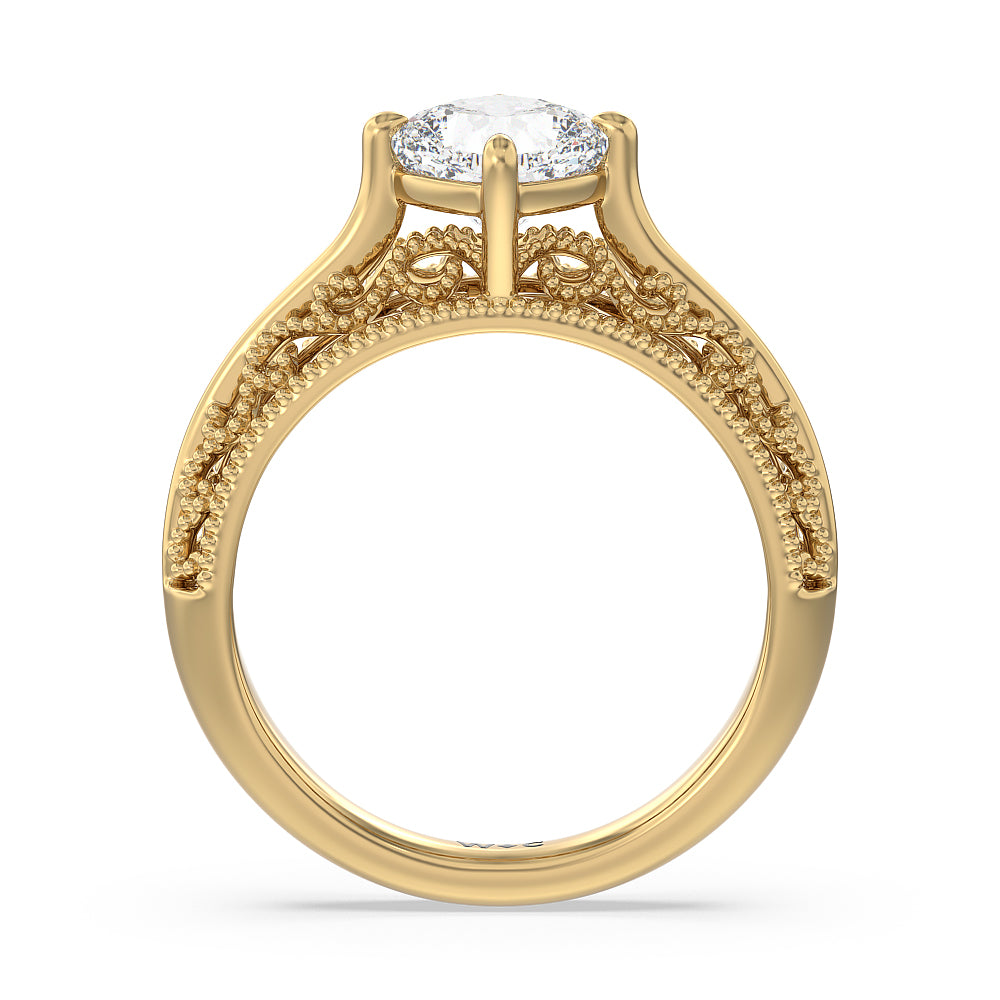 Vintage Filigree Engagement Ring with Cushion Cut Diamond in 14KT Yellow Gold view 2
