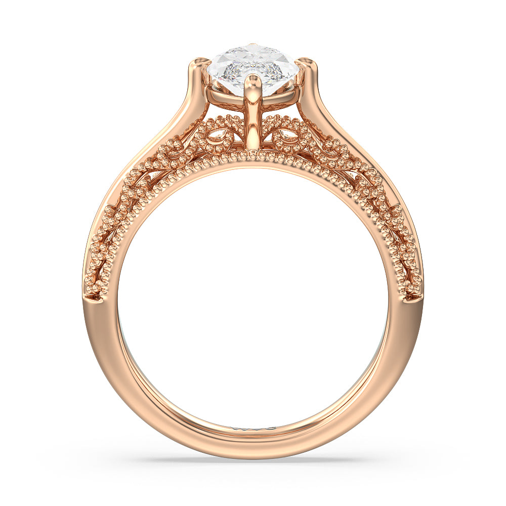 Vintage Filigree Engagement Ring with Marquise Cut Diamond in 14KT Rose Gold view 2
