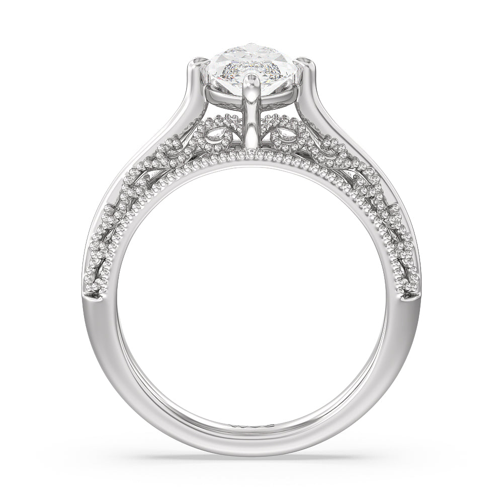 Vintage Filigree Engagement Ring with Marquise Cut Diamond in 14KT Platinum view 2
