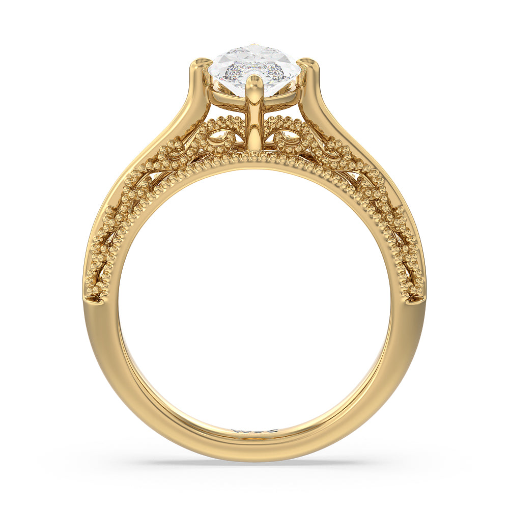 Vintage Filigree Engagement Ring with Marquise Cut Diamond in 14KT Yellow Gold view 2
