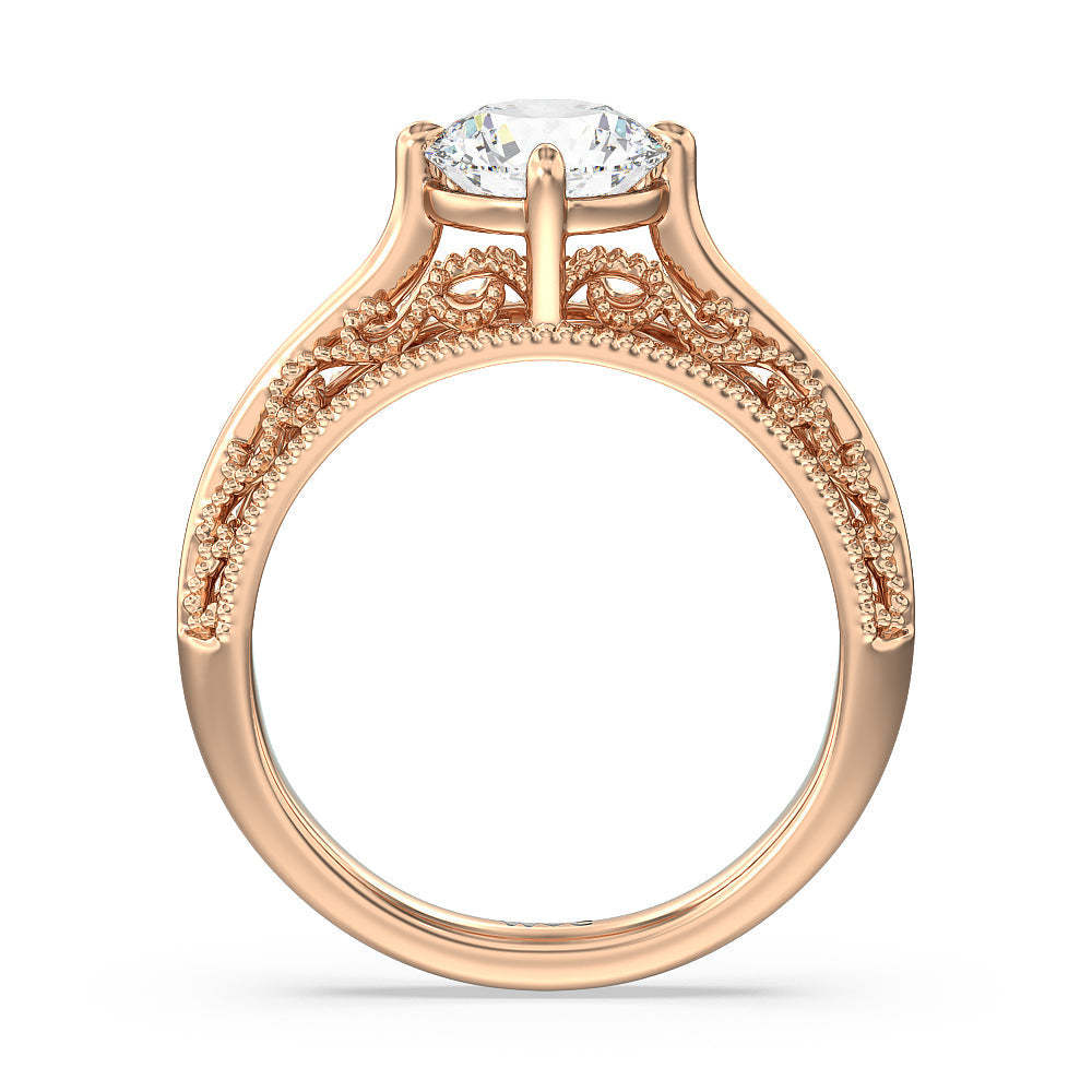 Round Cut Vintage Filigree Engagement Ring with Lab Grown Diamond in 14KT Rose Gold view 2
