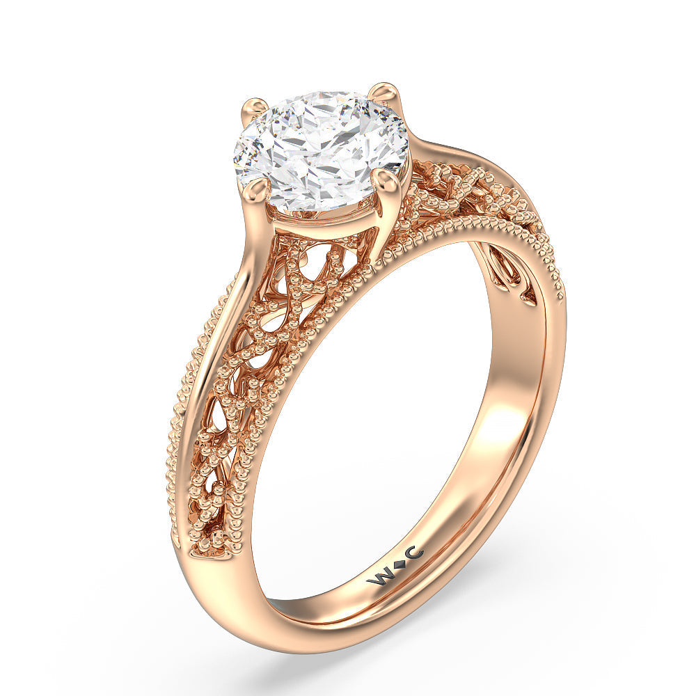 Vintage Filigree Engagement Ring with Round Cut Diamond in 14KT Rose Gold view 3
