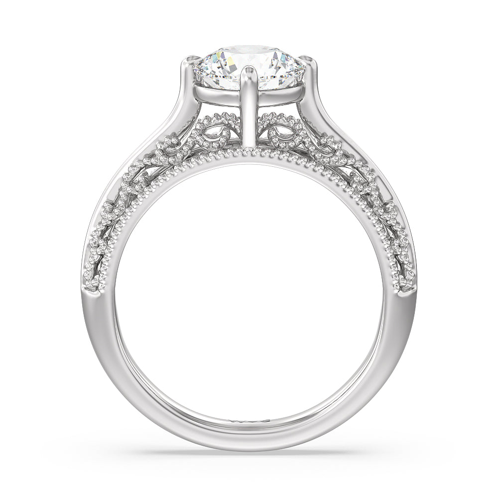 Vintage Filigree Engagement Ring with Round Cut Diamond in 14KT Platinum view 2
