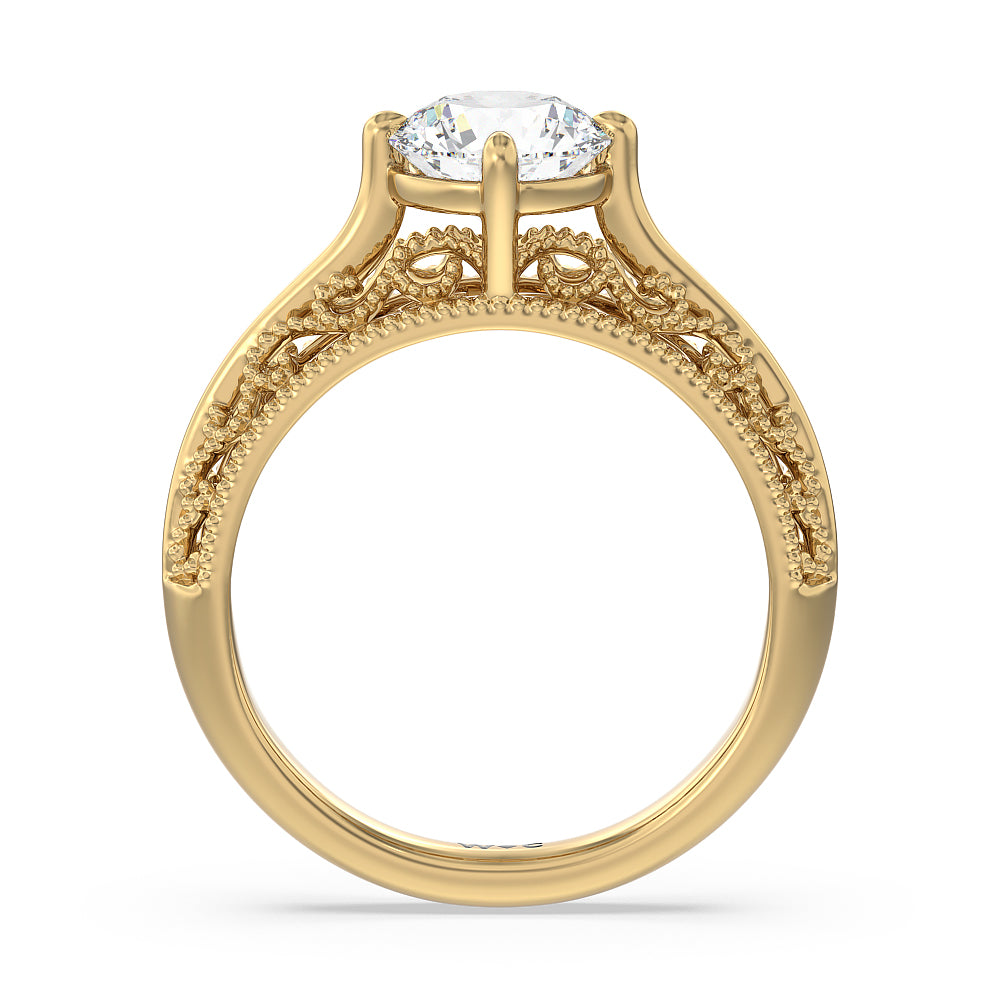 Vintage Filigree Engagement Ring with Round Cut Diamond in 14KT Yellow Gold view 2
