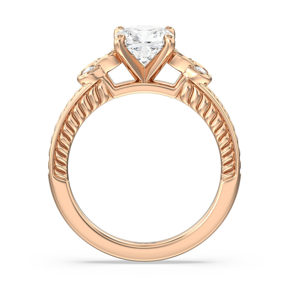 Vintage Celtic Heart Engagement Ring with Cushion Cut Diamond in 14KT Rose Gold view 2
