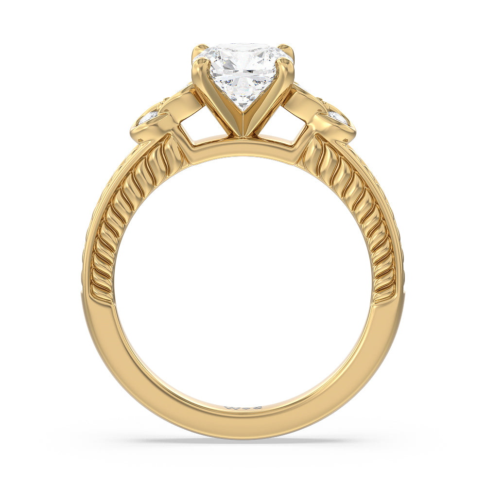 Vintage Celtic Heart Engagement Ring with Cushion Cut Diamond in 14KT Yellow Gold view 2

