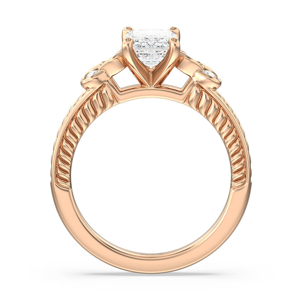 Vintage Celtic Heart Engagement Ring with Emerald Cut Diamond in 14KT Rose Gold view 2
