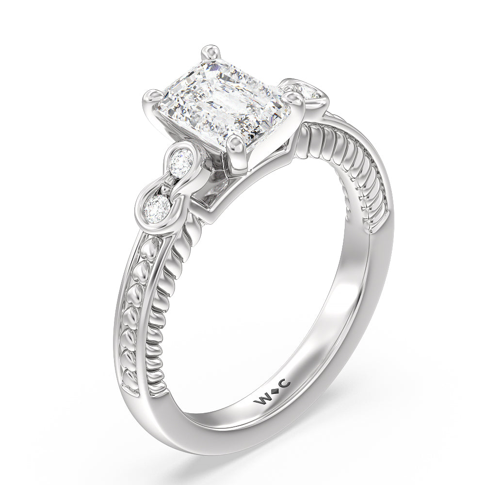 Vintage Celtic Heart Engagement Ring with Emerald Cut Diamond in 14KT Platinum view 3
