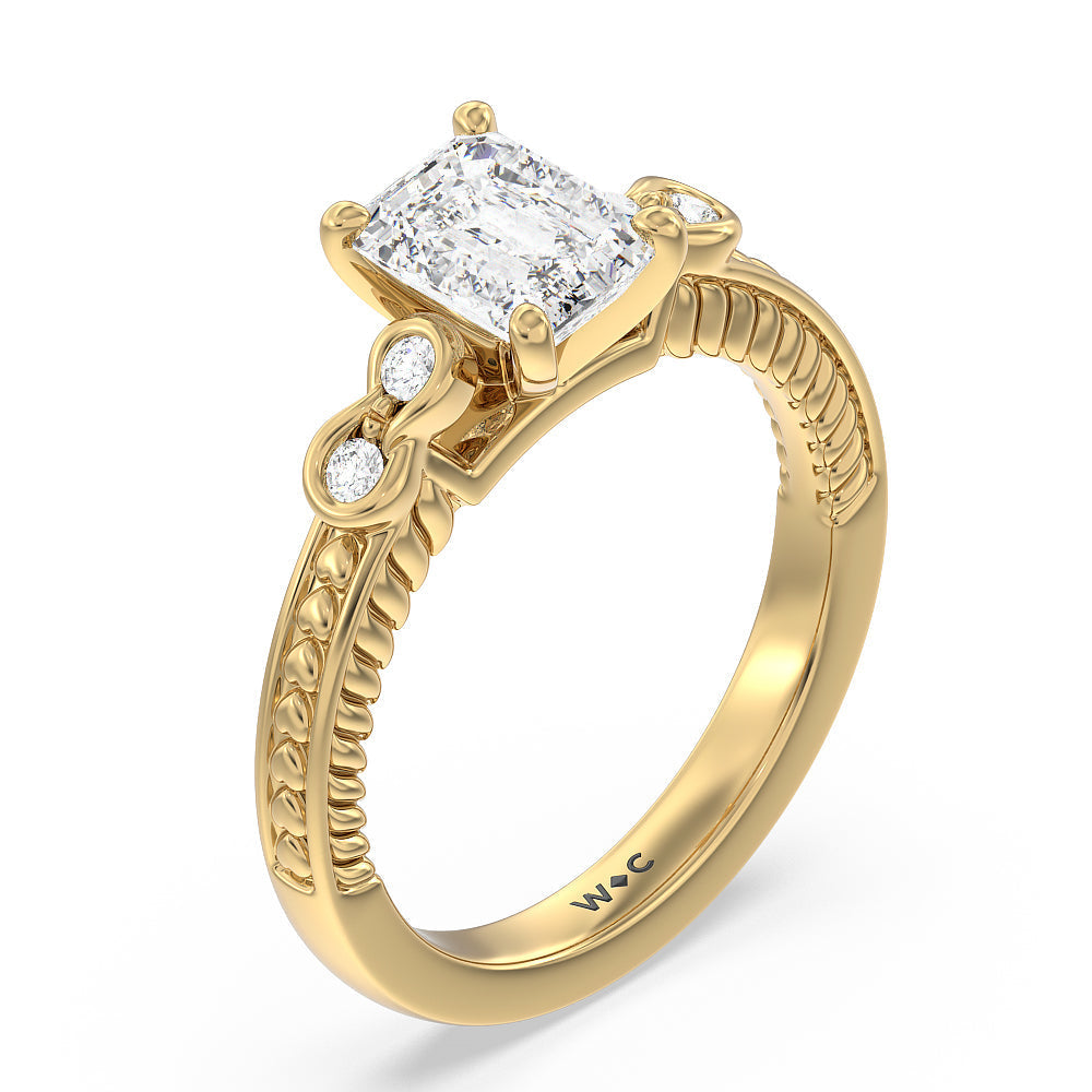 Vintage Celtic Heart Engagement Ring with Emerald Cut Diamond in 14KT Yellow Gold view 3
