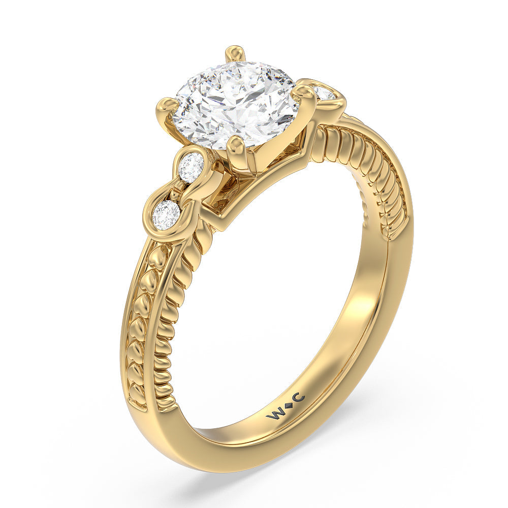 Vintage Celtic Heart Engagement Ring with Round Cut Diamond in 14KT Yellow Gold view 3
