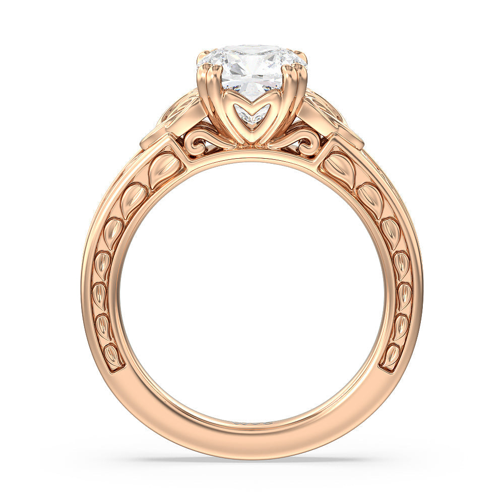 Vintage Celtic Engraved Engagement Ring with Cushion Cut Diamond in 14KT Rose Gold view 2
