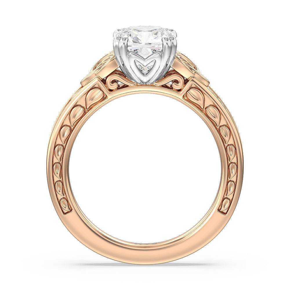 Vintage Celtic Engraved Engagement Ring with Cushion Cut Diamond in 14KT White & Rose Gold view 2
