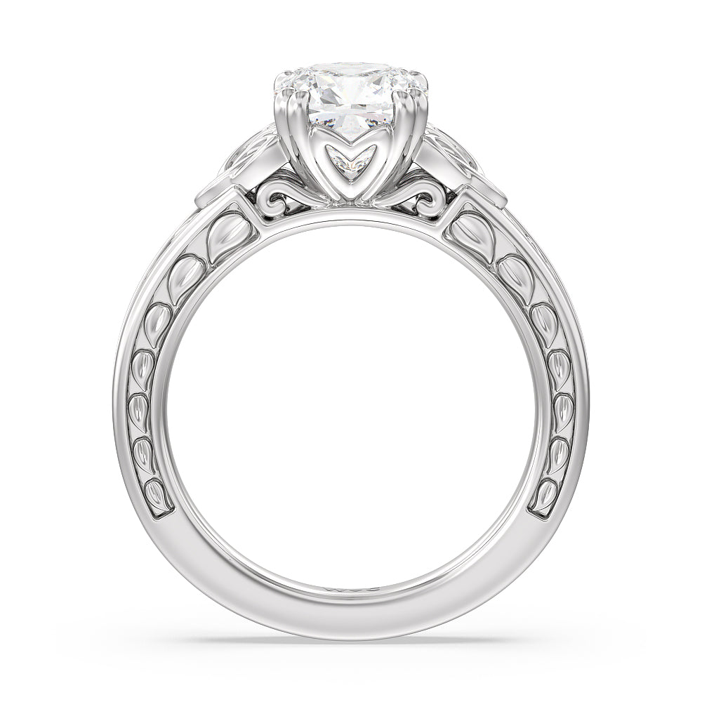 Vintage Celtic Engraved Engagement Ring with Cushion Cut Diamond in 14KT Platinum view 2
