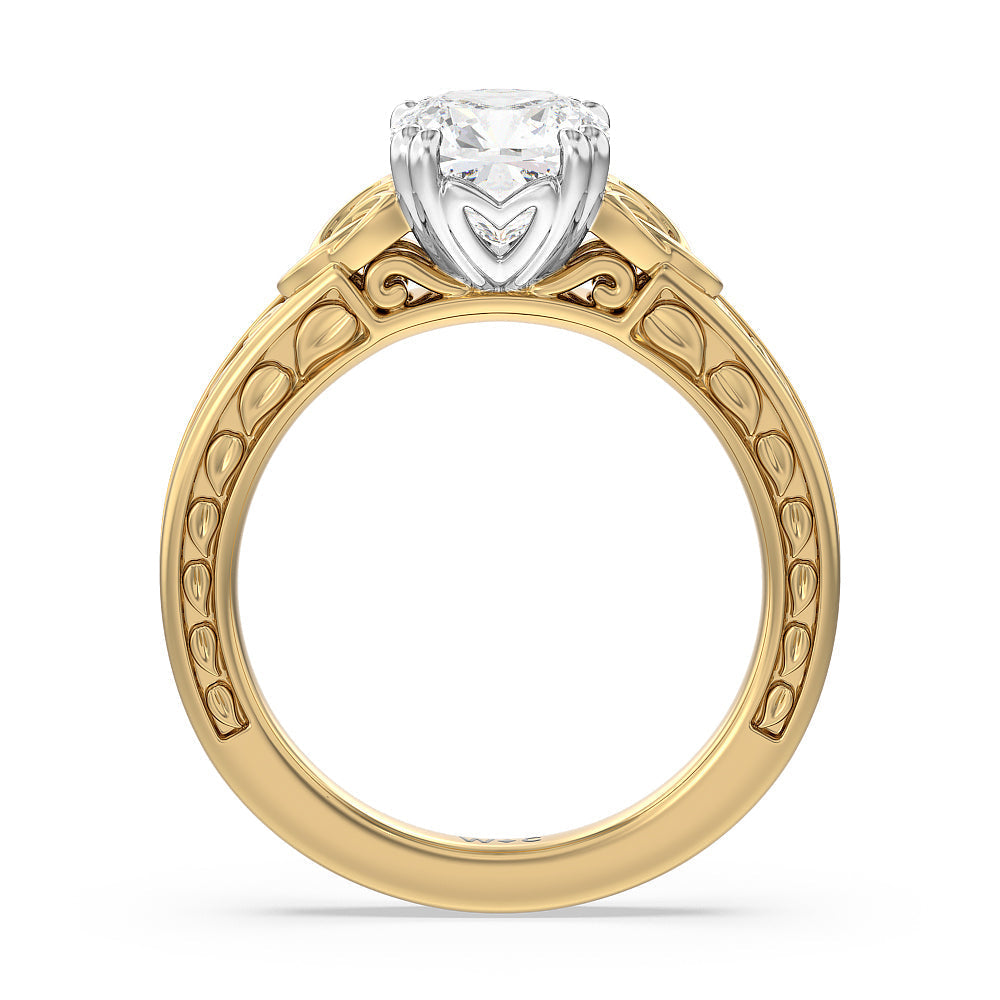 The Seraphine Celtic Ring with Cushion Cut Diamond in 14KT White & Yellow Gold view 3
