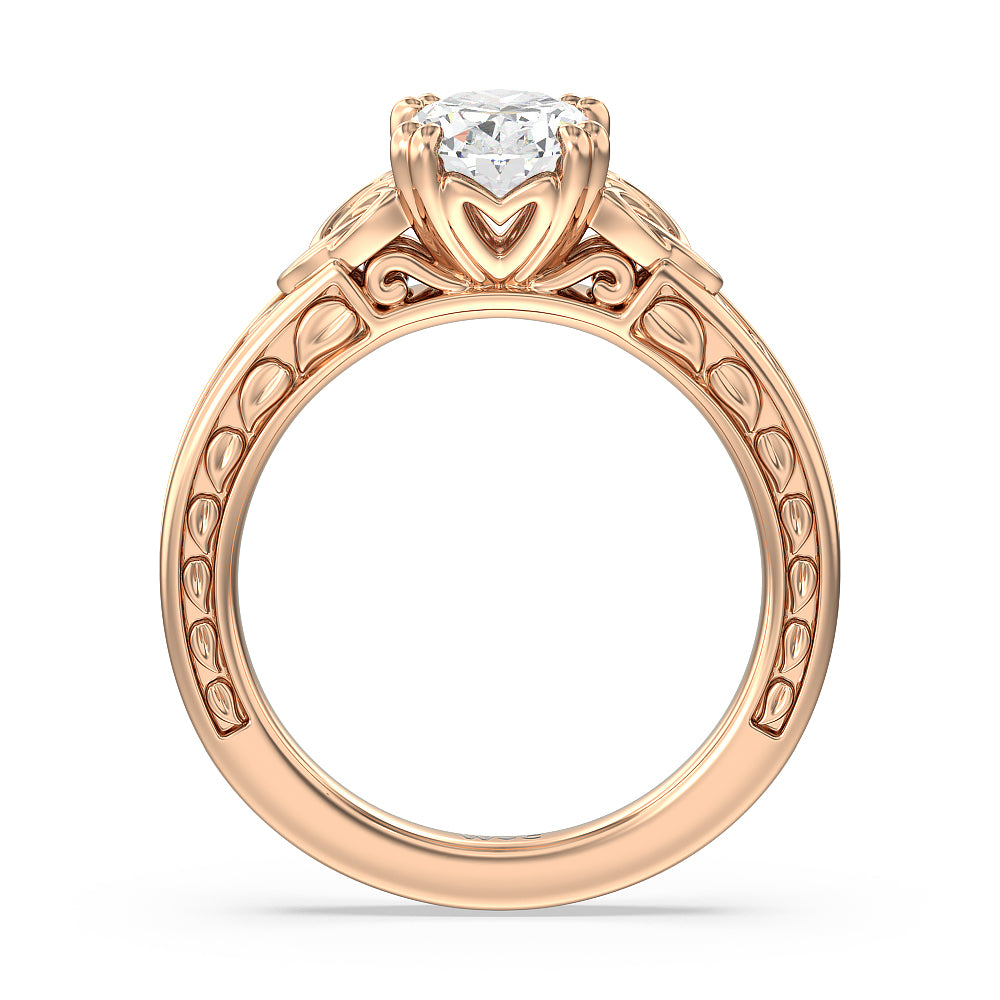 Vintage Celtic Engraved Engagement Ring with Oval Cut Diamond in 14KT Rose Gold view 3
