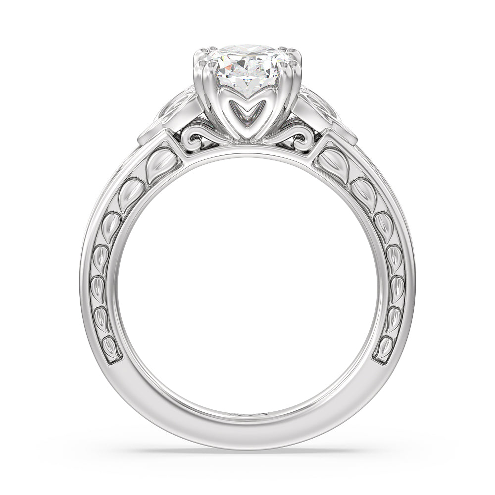 Vintage Celtic Engraved Engagement Ring with Oval Cut Diamond in 14KT Platinum view 3
