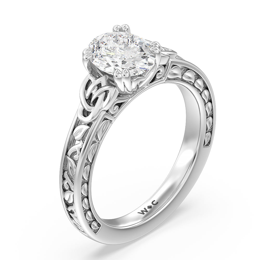 Vintage Celtic Engraved Engagement Ring with Oval Cut Diamond in 14KT Platinum view 4
