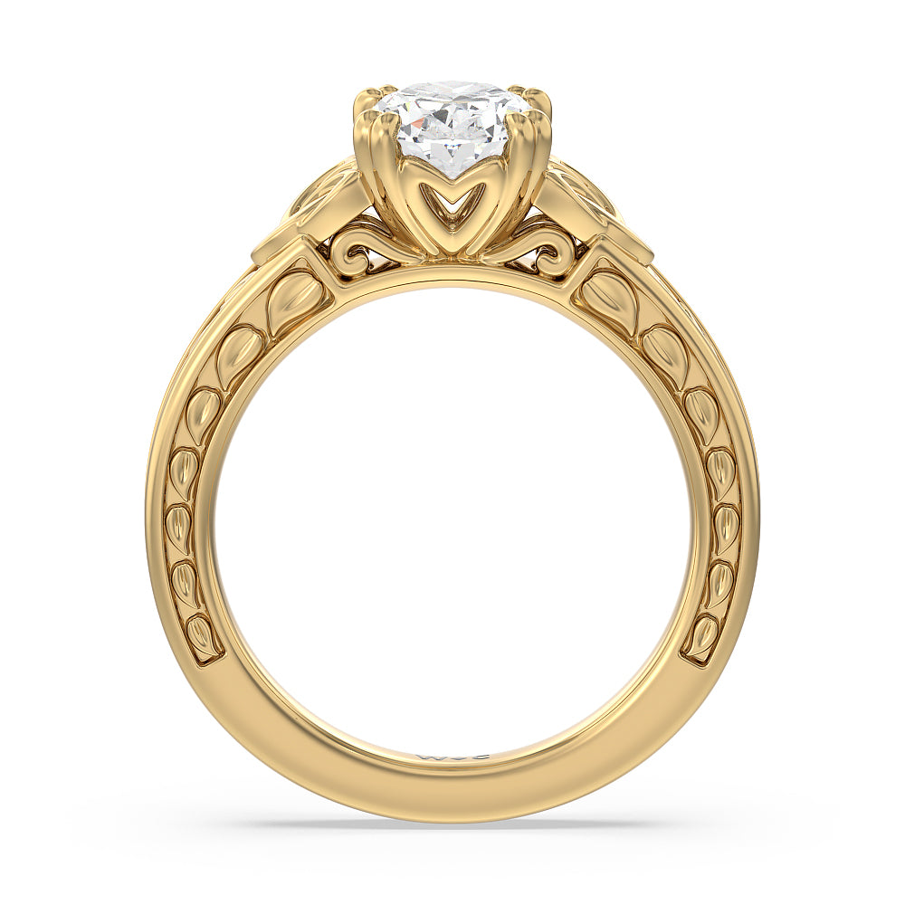 Vintage Celtic Engraved Engagement Ring with Oval Cut Diamond in 14KT Yellow Gold view 3
