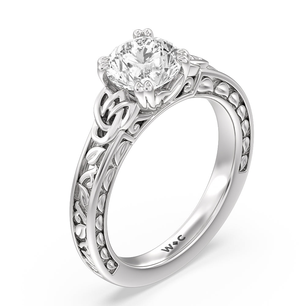 Vintage Celtic Engraved Engagement Ring with Round Cut Diamond in 14KT Platinum view 4
