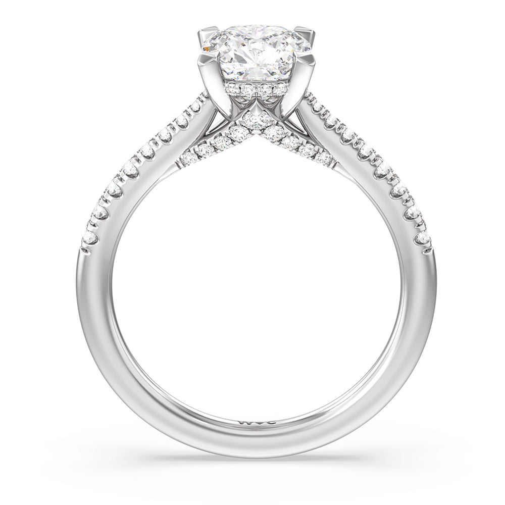 Cushion Cut Tapered Pave Diamond Hidden Halo Ring with Lab Grown Diamond in 14KT Platinum view 2
