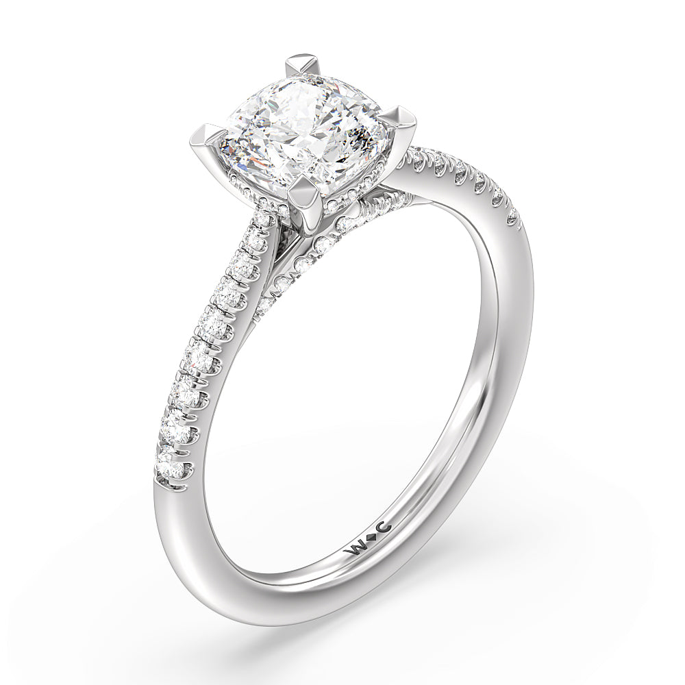 Cushion Cut Tapered Pave Diamond Hidden Halo Ring with Lab Grown Diamond in 14KT Platinum view 3
