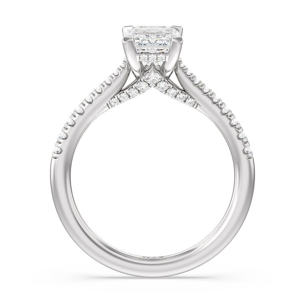 Emerald Cut Tapered Pave Diamond Hidden Halo Ring with Lab Grown Diamond in 14KT Platinum view 2
