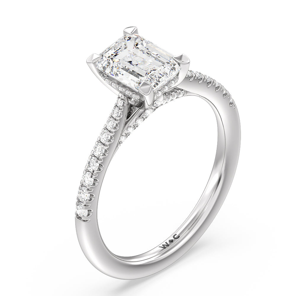 Emerald Cut Tapered Pave Diamond Hidden Halo Ring with Lab Grown Diamond in 14KT Platinum view 3
