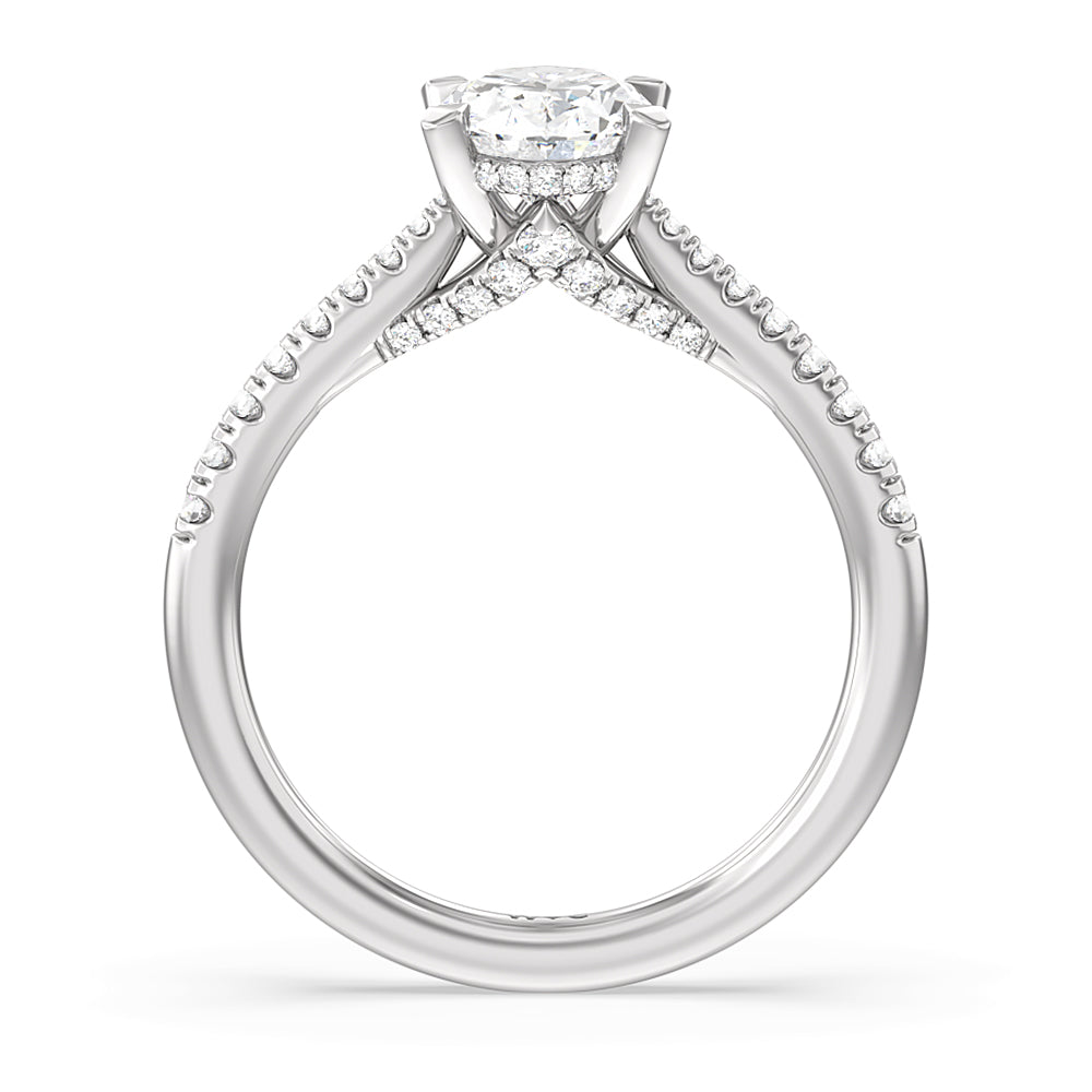 Oval Cut Tapered Pave Diamond Hidden Halo Ring with Lab Grown Diamond in 14KT Platinum view 2
