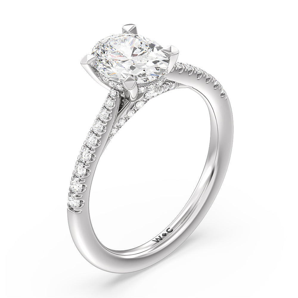 Oval Cut Tapered Pave Diamond Hidden Halo Ring with Lab Grown Diamond in 14KT Platinum view 3
