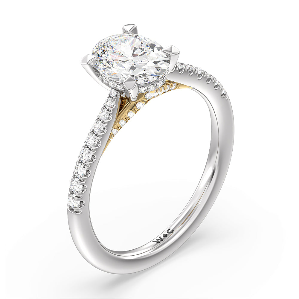 Oval Cut Tapered Pave Diamond Hidden Halo Ring with Lab Grown Diamond in 14KT White & Yellow Gold view 3
