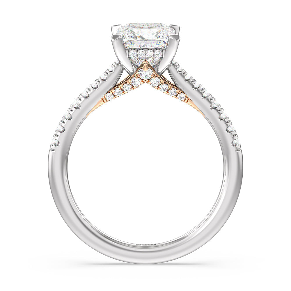 Princess Cut Tapered Pave Diamond Hidden Halo Ring with Lab Grown Diamond in 14KT White & Rose Gold view 2
