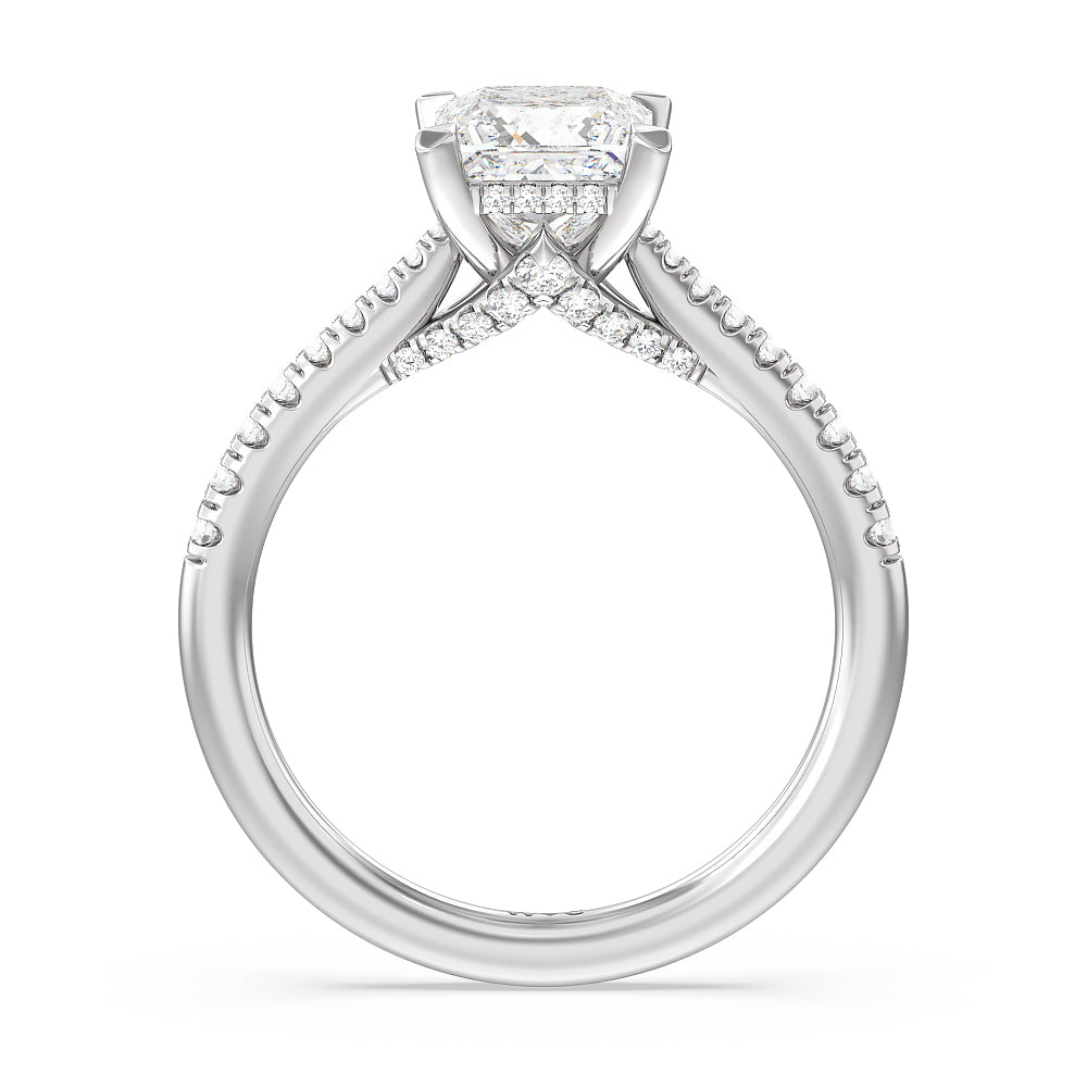 Princess Cut Tapered Pave Diamond Hidden Halo Ring with Lab Grown Diamond in 14KT Platinum view 2
