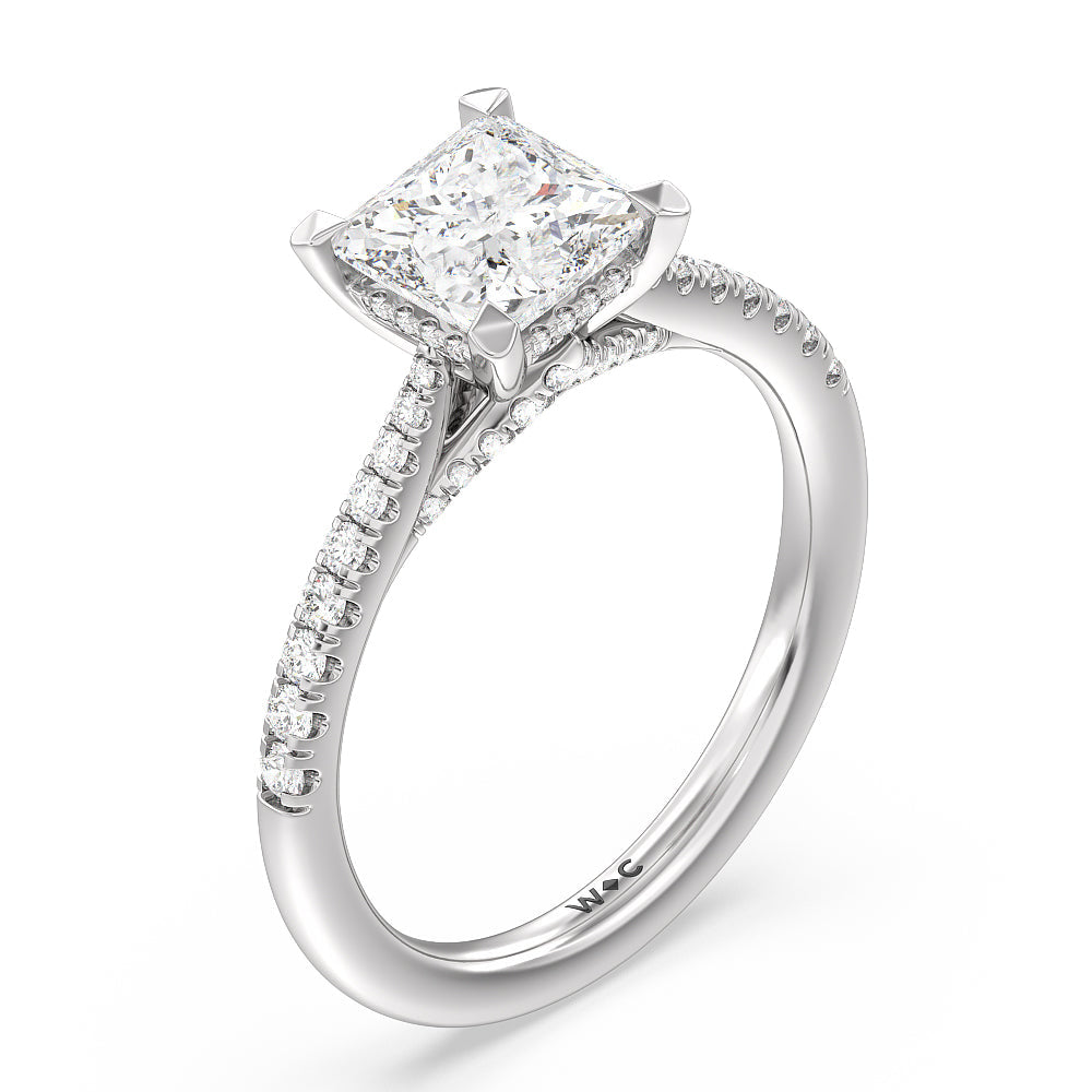 Princess Cut Tapered Pave Diamond Hidden Halo Ring with Lab Grown Diamond in 14KT Platinum view 3
