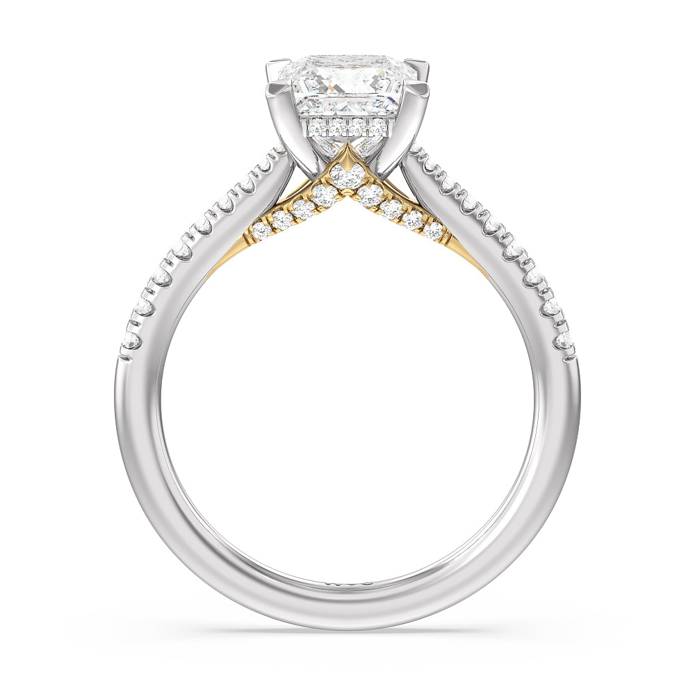 Princess Cut Tapered Pave Diamond Hidden Halo Ring with Lab Grown Diamond in 14KT White & Yellow Gold view 2
