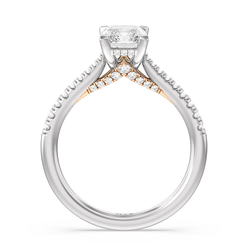 Radiant Cut Tapered Pave Diamond Hidden Halo Ring with Lab Grown Diamond in 14KT White & Rose Gold view 2
