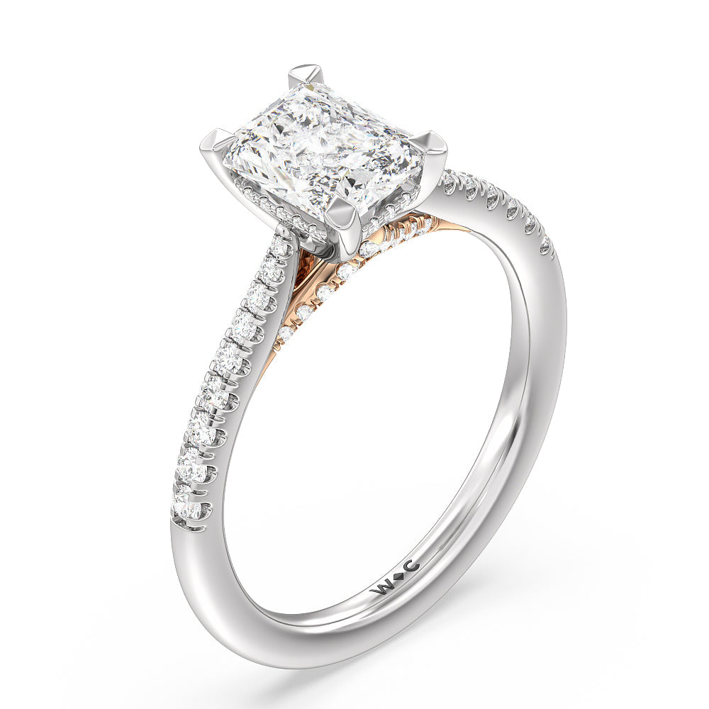 Radiant Cut Tapered Pave Diamond Hidden Halo Ring with Lab Grown Diamond in 14KT White & Rose Gold view 3
