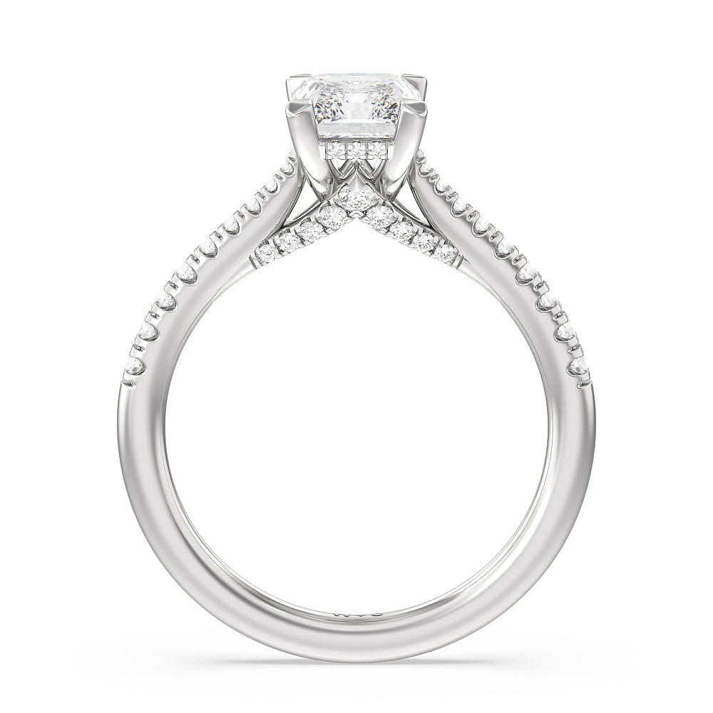 Radiant Cut Tapered Pave Diamond Hidden Halo Ring with Lab Grown Diamond in 14KT Platinum view 2

