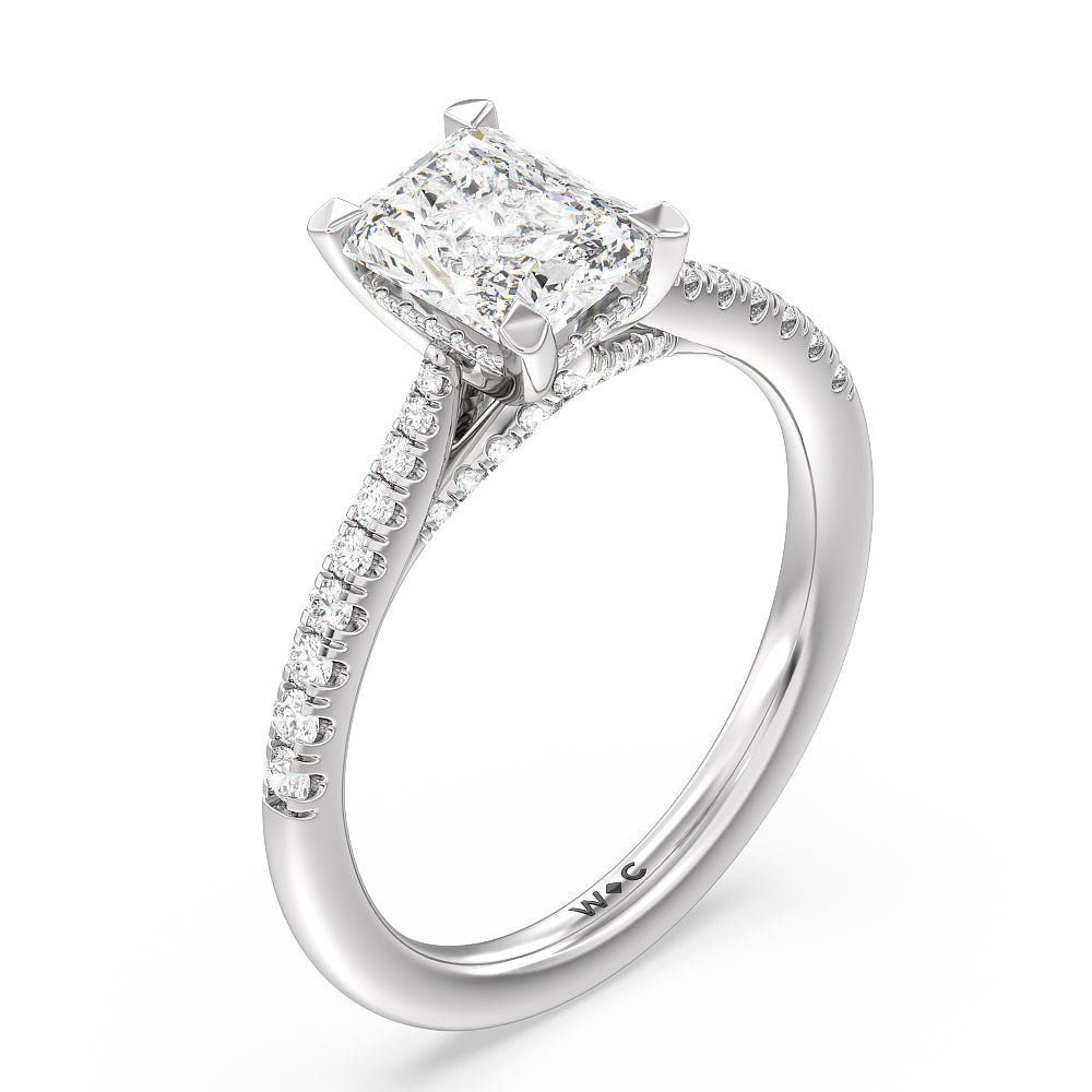 Radiant Cut Tapered Pave Diamond Hidden Halo Ring with Lab Grown Diamond in 14KT Platinum view 3
