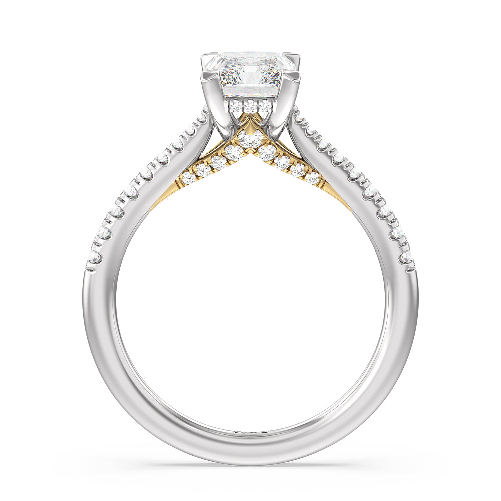 Radiant Cut Tapered Pave Diamond Hidden Halo Ring with Lab Grown Diamond in 14KT White & Yellow Gold view 2
