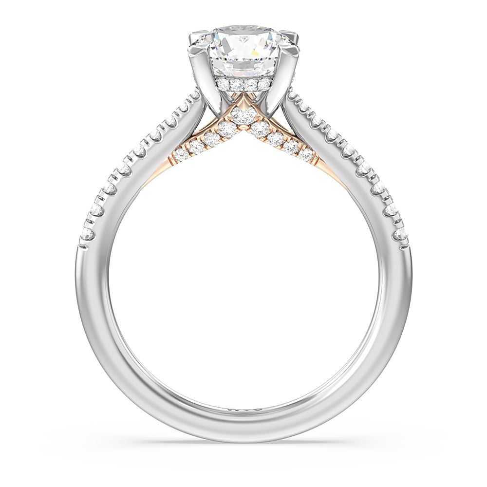 Round Cut Tapered Pave Diamond Hidden Halo Ring with Lab Grown Diamond in 14KT White & Rose Gold view 2
