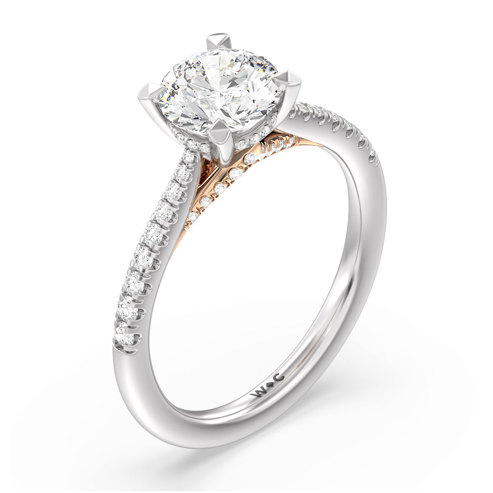 Round Cut Tapered Pave Diamond Hidden Halo Ring with Lab Grown Diamond in 14KT White & Rose Gold view 3
