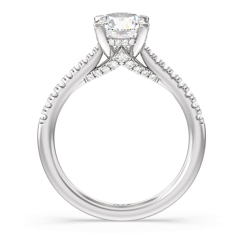 Round Cut Tapered Pave Diamond Hidden Halo Ring with Lab Grown Diamond in 14KT Platinum view 2
