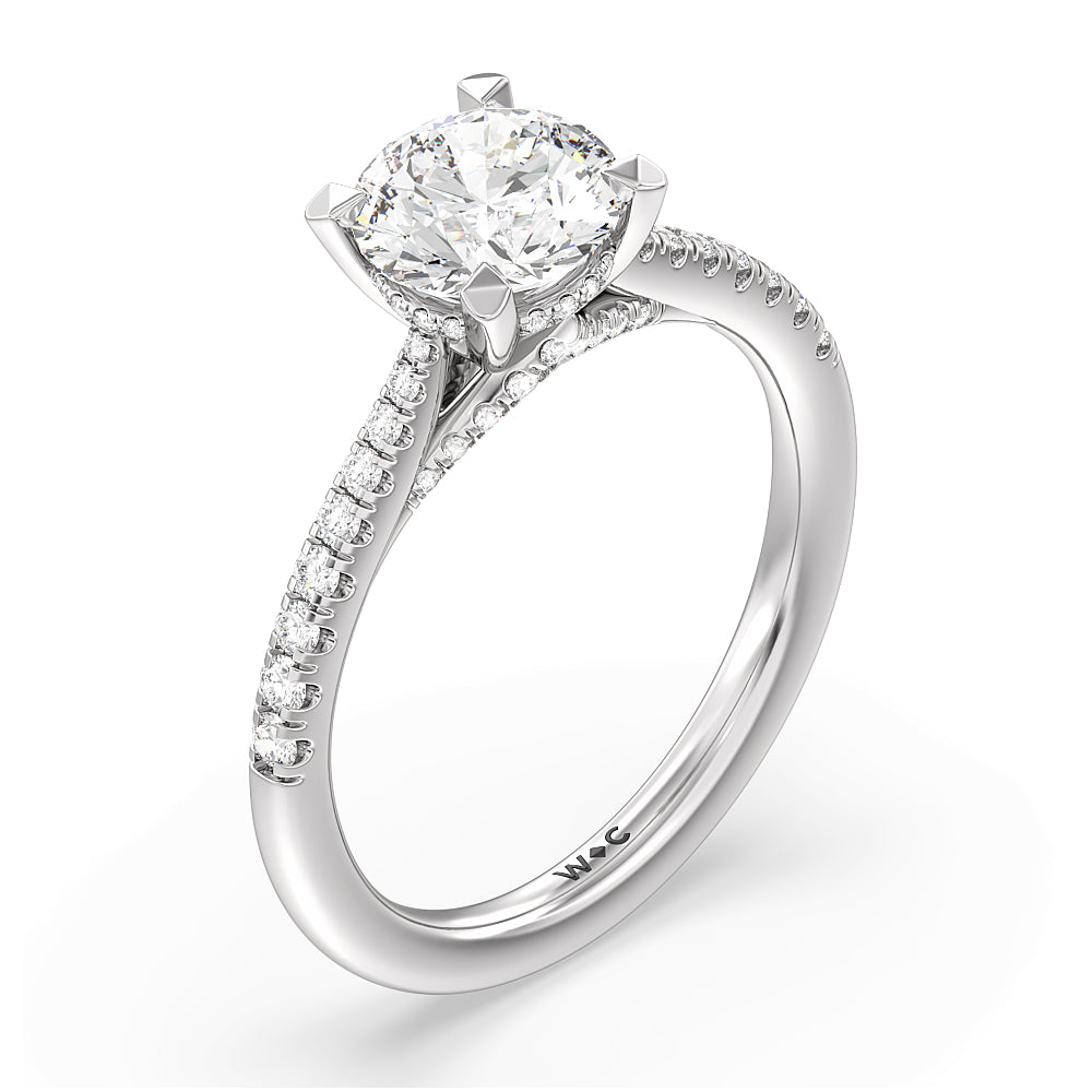 Round Cut Tapered Pave Diamond Hidden Halo Ring with Lab Grown Diamond in 14KT Platinum view 3
