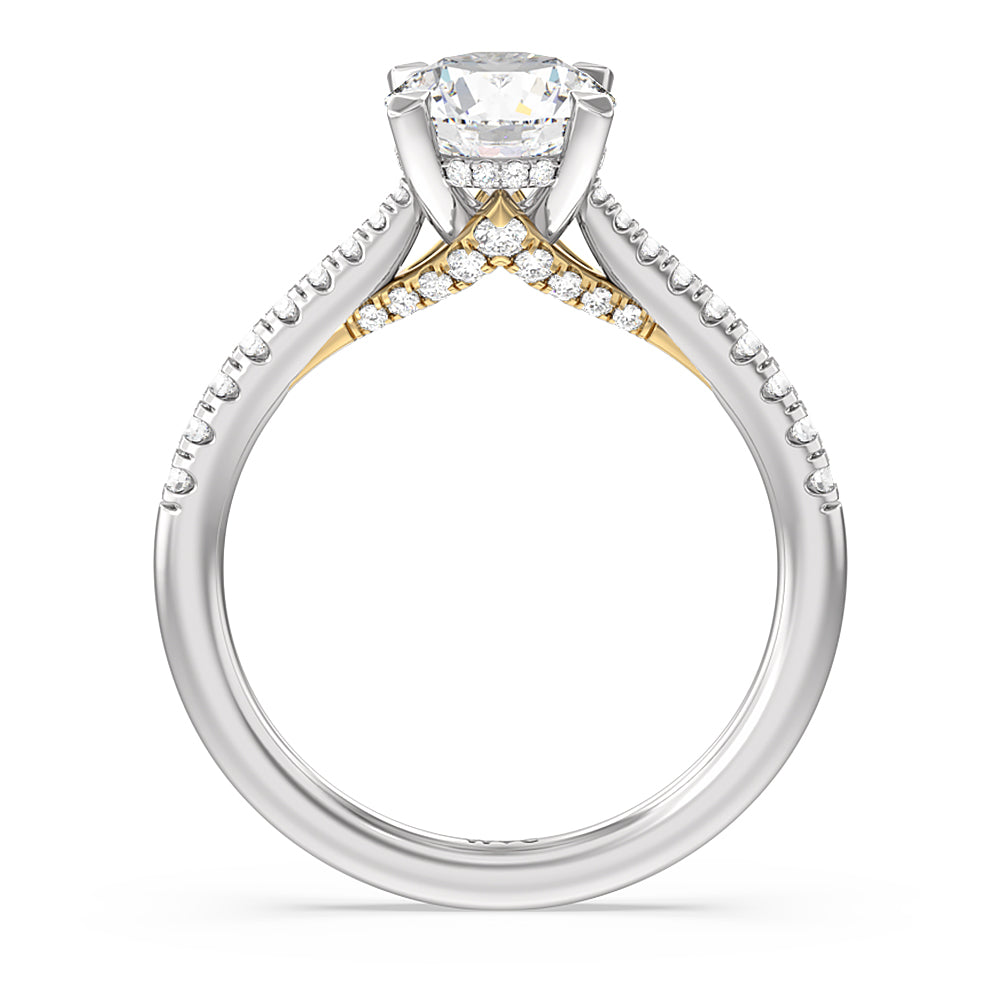 Round Cut Tapered Pave Diamond Hidden Halo Ring with Lab Grown Diamond in 14KT White & Yellow Gold view 2
