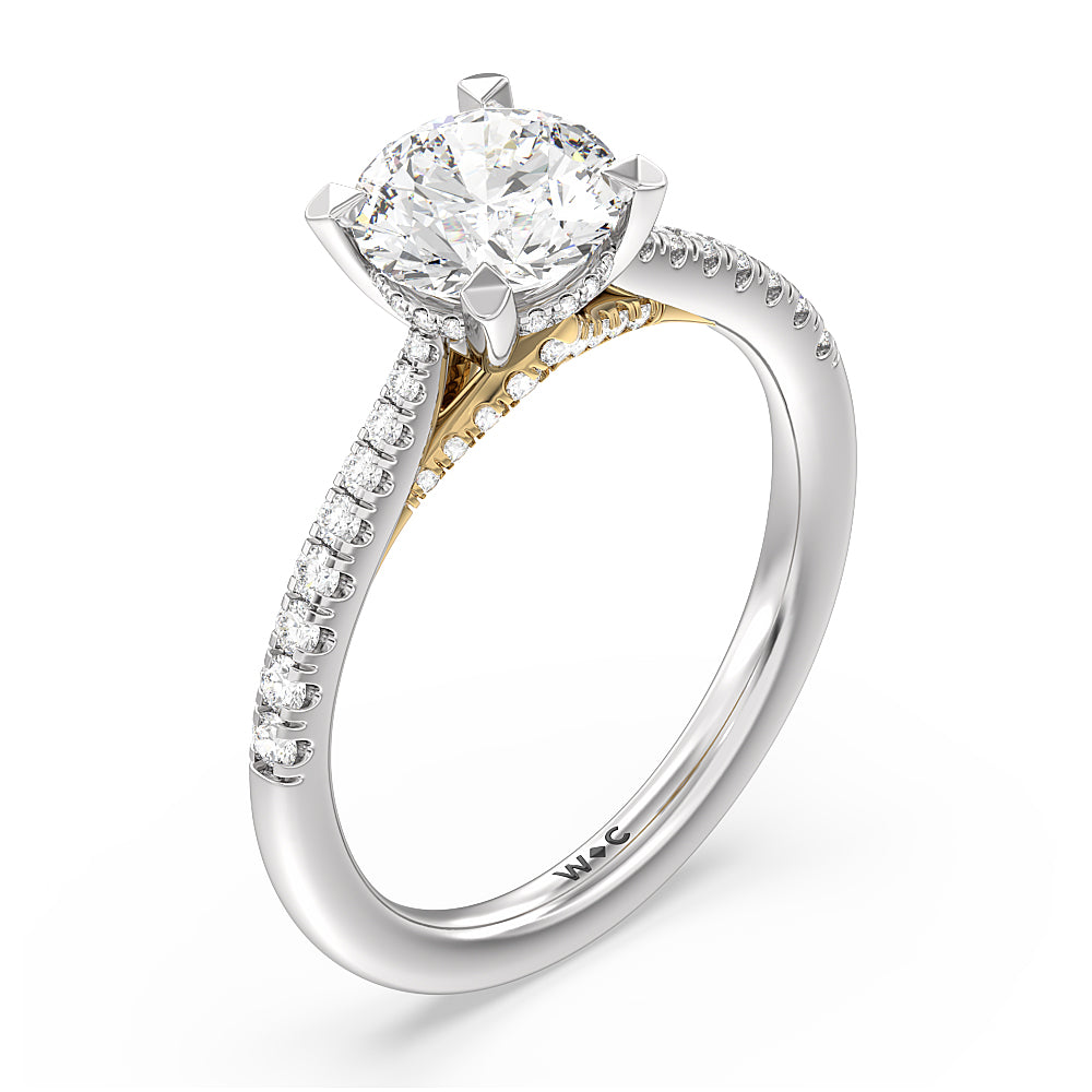 Round Cut Tapered Pave Diamond Hidden Halo Ring with Lab Grown Diamond in 14KT White & Yellow Gold view 3
